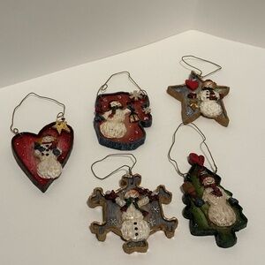A Collection of 5 Snowman Christmas Tree Ornaments
